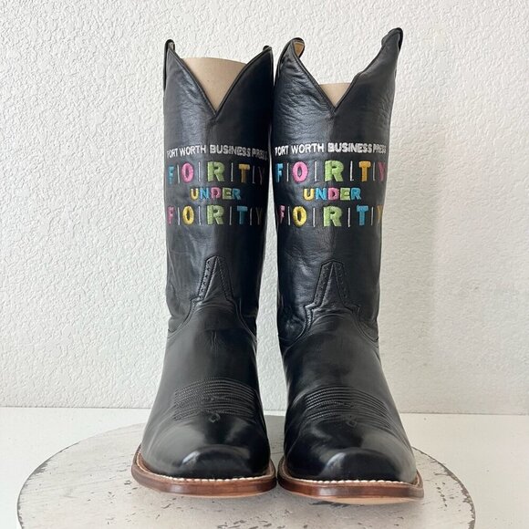 NEW Rod Patrick Mens Cowboy Boots 15.5AAAA Black Calf Leather Western Blunt Toe - Picture 5 of 13